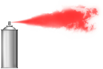 Aerosol can spraying red paint mist spray cloud isolated - obrazy, fototapety, plakaty