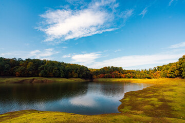 Fototapeta premium Khanbulan mountain lake in autumn season