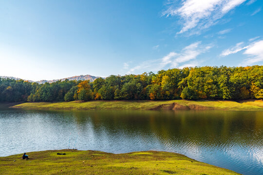 Khanbulan mountain lake in autumn season