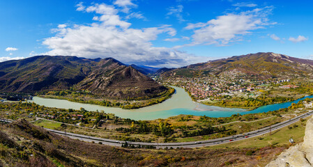 near the city of Mtskheta, the Aragvi River flows into the Kura River. Georgia.  © andrey