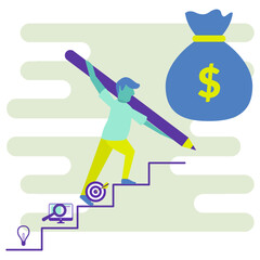 businessman step by step get money, funneling digital marketing funnel funneling vector illustration element