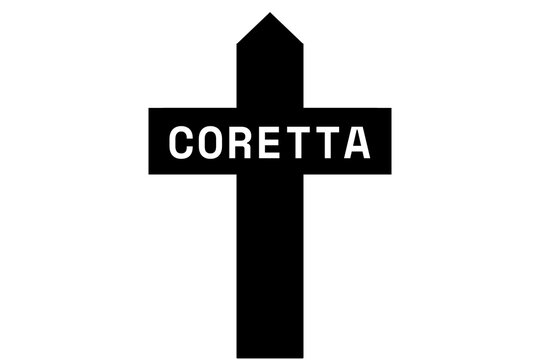 Coretta: Illustration eines schwarzen Kreuzes mit dem Vornamen Coretta