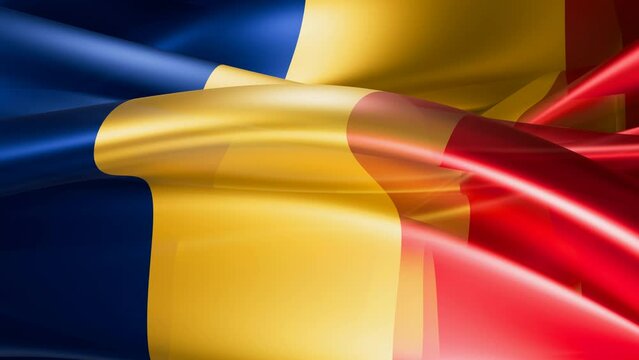 Romania flag abstract moved loop video background with glass smooth overflow shape waves