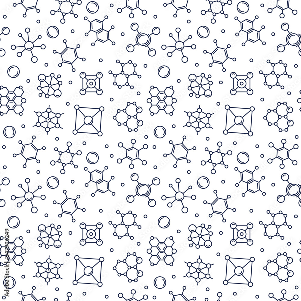 Aufkleber molecular structures vector chemical formulas outline seamless pattern