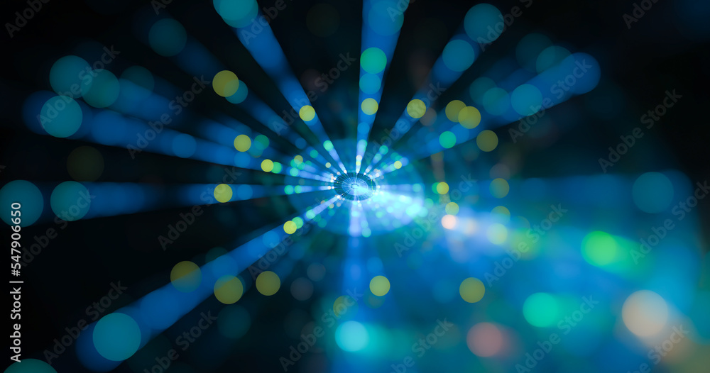 Poster bokeh color interspersed with bright blue lights. fractal abstract background.