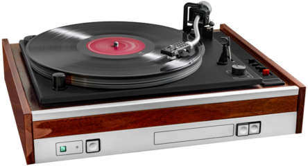 vintage turntable While playing the record. isolated on a transparent background