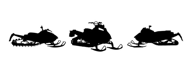Set of snowmobile silhouette isolated on white background