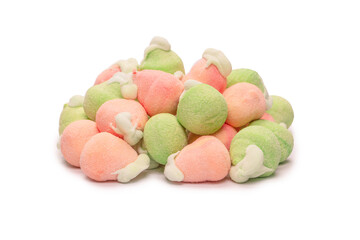 Marshmallow fruit candys isolated on white background.