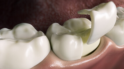 Ceramic Onlay quarter crown over a tooth- 3D Rendering