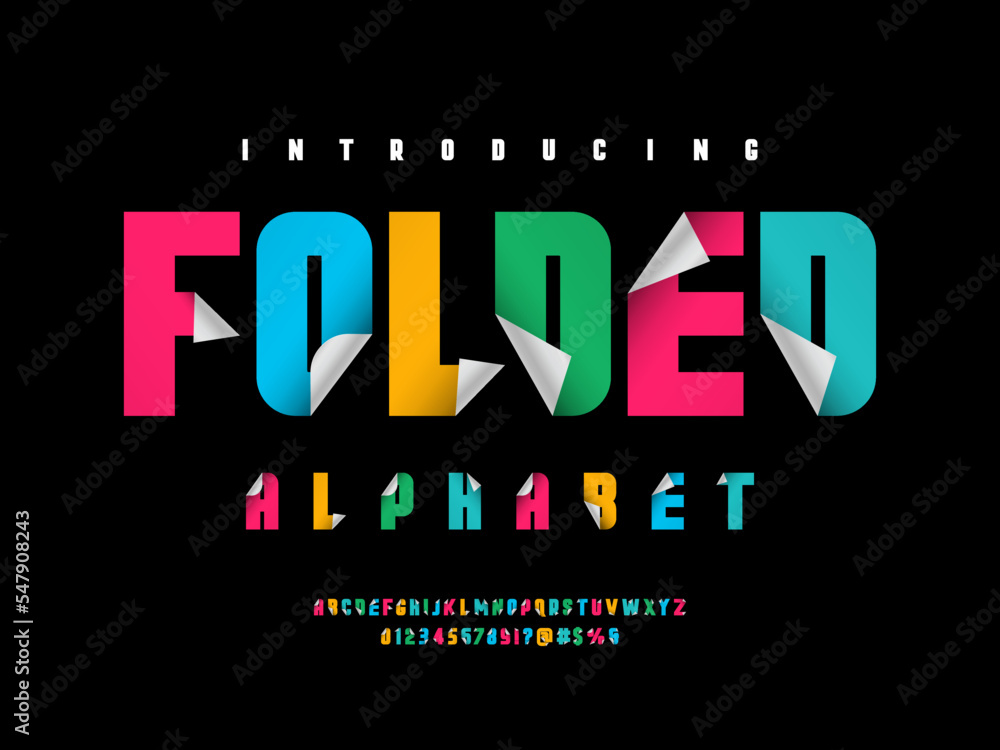 Poster paper folding sticky note style alphabet design with uppercase, numbers and symbols