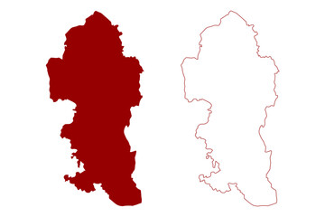 Reigate and Banstead Non-metropolitan district, borough (United Kingdom of Great Britain and Northern Ireland, ceremonial county Surrey, England) map vector illustration, scribble sketch