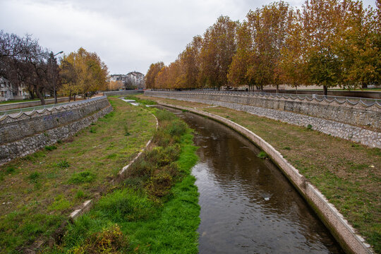Paracin city, river Crnica and city park. Paracin, Serbia 18.11.2022