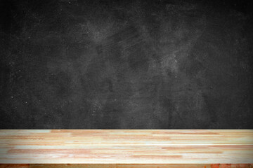 Abstract Natural wood table texture on Chalk rubbed out on background : Top view of plank wood for graphic stand product, interior design or montage display your product. Education concept.