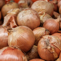 Pile Or Stack Of Whole Raw Uncooked White Onions