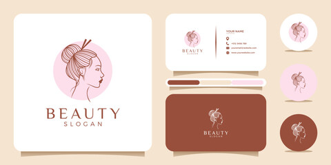 Beautiful woman logo template with business card
