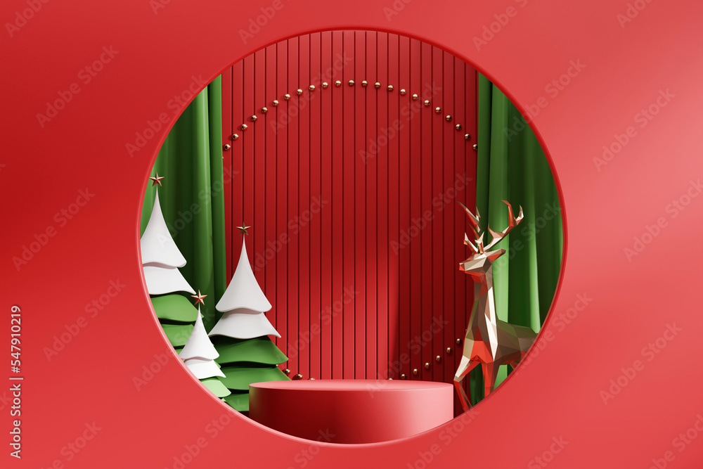 Aufkleber merry christmas event product display podium with decoration background 3d rendering