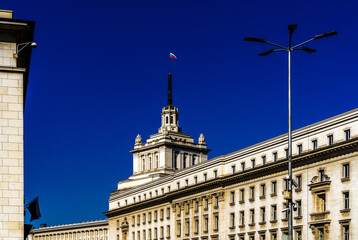view of The Largo and the former Party House in downtown Sofia