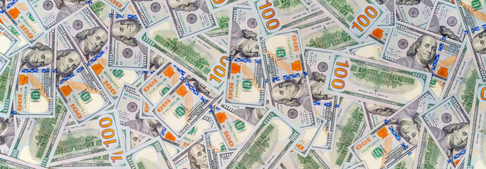 Money Banner. US dollar bills background. American cash. Finance and economy concepts. Top view