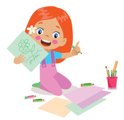 cute boy painting and cutting colorful craft papers