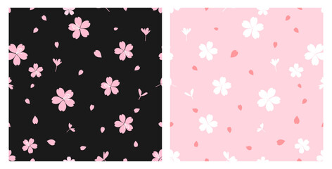 Seamless pattern with cherry blossom Sakura flower on dark and pink backgrounds vector illustration.