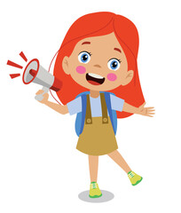 cute happy boy holding megaphone