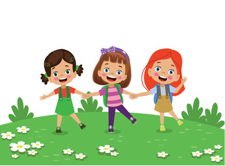 cute happy little kids holding hands