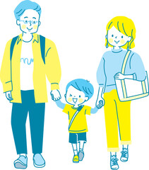 買い物に行く3人家族のベクターイラスト素材