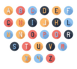 Design elements. Vector illustration of colorful abstract letters with long shadow.