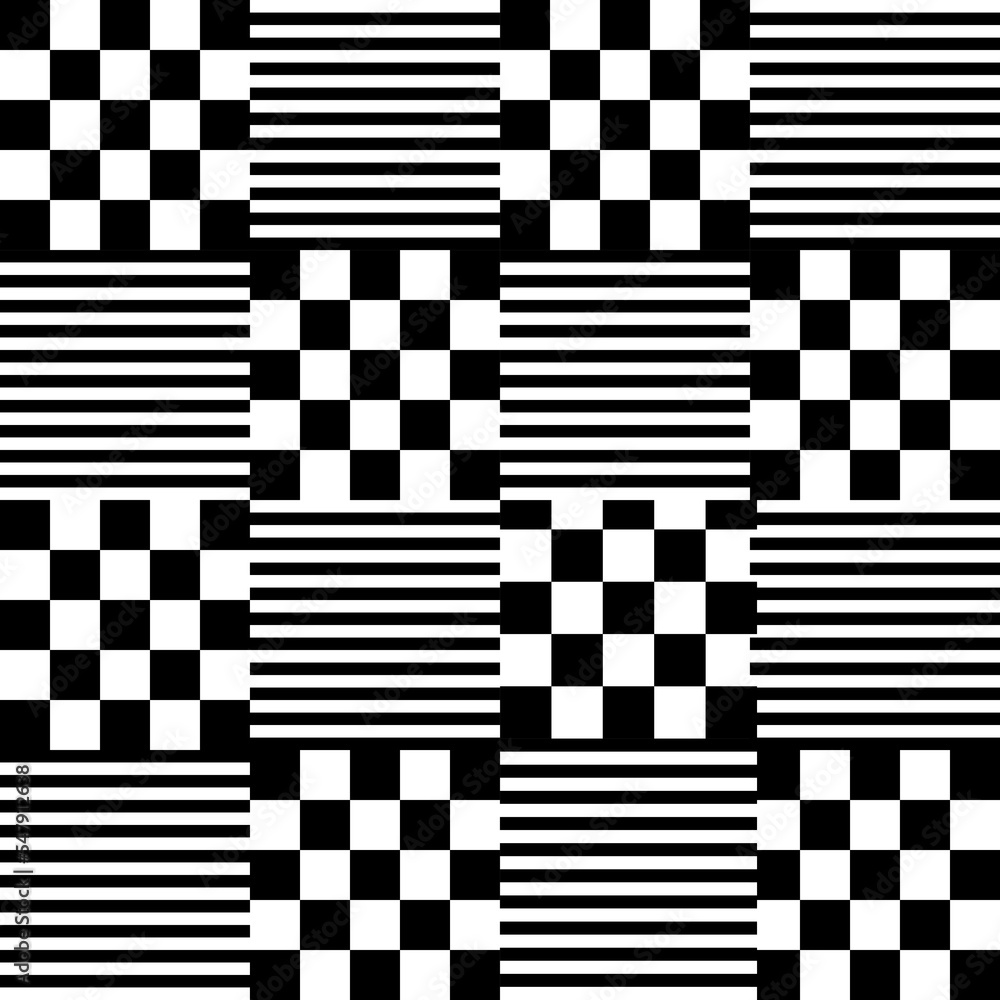 Aufkleber Modern abstract geometric contemporary vector seamless pattern with simple elements and shapes. Graphic black and white minimalist background.