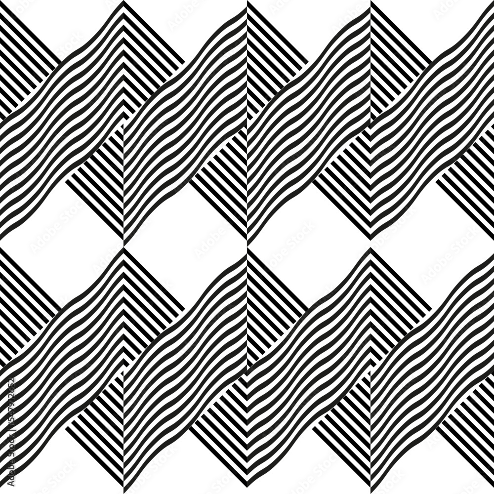 Fototapete Modern abstract geometric contemporary vector seamless diagonal pattern with simple elements and shapes. Graphic black and white minimalist background.