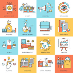Vector set of flat line concepts on business and finance theme . Design elements for web and mobile applications.