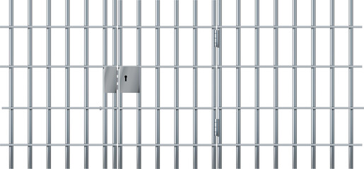 Realistic prison metal bars. Prison fence jail. Iron jail cage. Template design for criminal or sentence. Vector illustration - obrazy, fototapety, plakaty