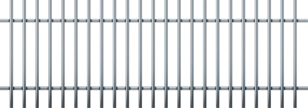 Realistic prison metal bars. Prison fence jail. Iron jail cage. Template design for criminal or sentence. Vector illustration