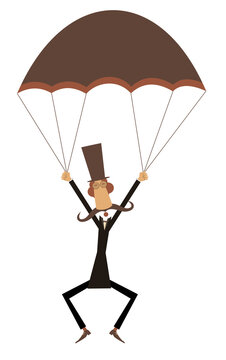 recommend clip art: Cartoon skydiver man in the top hat illustration. 
                    Comic skydiver long mustache man in the top hat derives enjoyment from jumping. Isolated on white background
                    