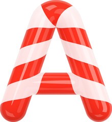 Obraz premium Letter A. 3d Symbol in white color intertwined with a red ribbon. Letter like Candy Cane in cartoon style. Glossy object isolated on transparent background. 3d icon sign vector illustration