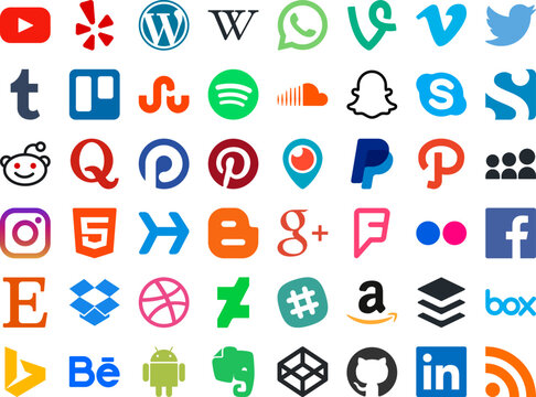 Collection of popular social media icons. Facebook, Twitter, YouTube, Instagram Google plus Pinterest and others