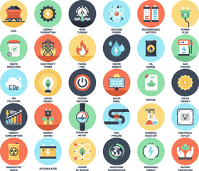 Vector set of power and energy flat web icons. Each icon neatly designed on pixel perfect 48X48 size grid. Fully editable and easy to use.