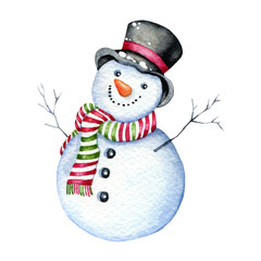 Frosty the snowman watercolor illustration