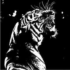 tiger animal silhouette vector wallpaper illustration in dark shadow, showing expression of uncontrollable anger