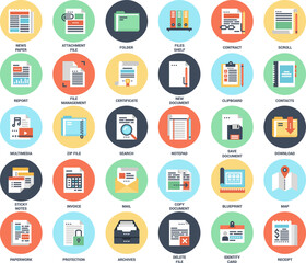 Vector set of files and documents flat web icons. Each icon neatly designed on pixel perfect 48X48 size grid. Fully editable and easy to use.