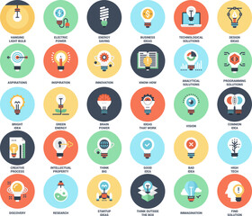 Vector set of light bulbs flat line web icons. Each icon with adjustable strokes neatly designed on pixel perfect 48X48 size grid. Fully editable and easy to use.