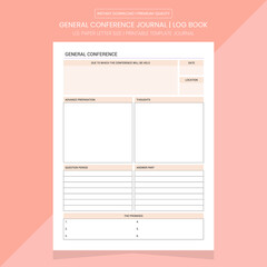 General Conference Journal | Conference Log Book | Notebook Printable Template 