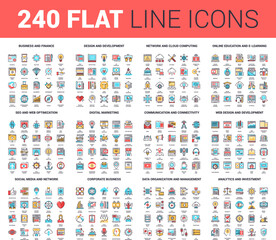 Fototapeta na wymiar Vector set of 240 64X64 pixel perfect flat line web icons. Fully editable and easy to use.