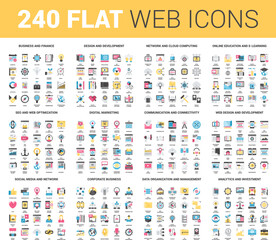 Fototapeta na wymiar Vector set of 240 64X64 pixel perfect flat web icons. Fully editable and easy to use.