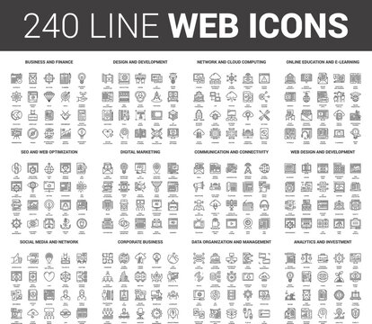 Vector Set Of 240 64X64 Pixel Perfect Flat Line Web Icons. Fully Editable And Easy To Use.