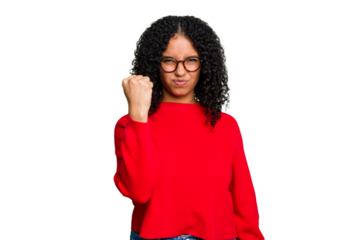 Young cute brazilian woman isolated showing fist to camera, aggressive facial expression.