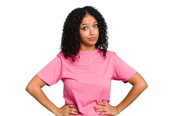 Fototapeta premium Young cute brazilian woman isolated confused, feels doubtful and unsure.