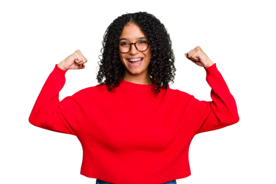 Young cute brazilian woman isolated showing strength gesture with arms, symbol of feminine power