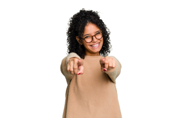 Young cute brazilian woman isolated pointing to front with fingers.