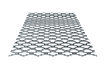 Flattened expanded metal steel sheet isolated on white backgound - 3d rendering